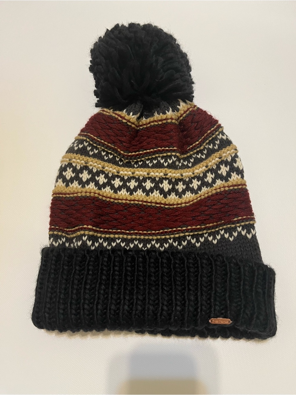 Free People Black, Burgundy & Gold Knit Pom Beanie